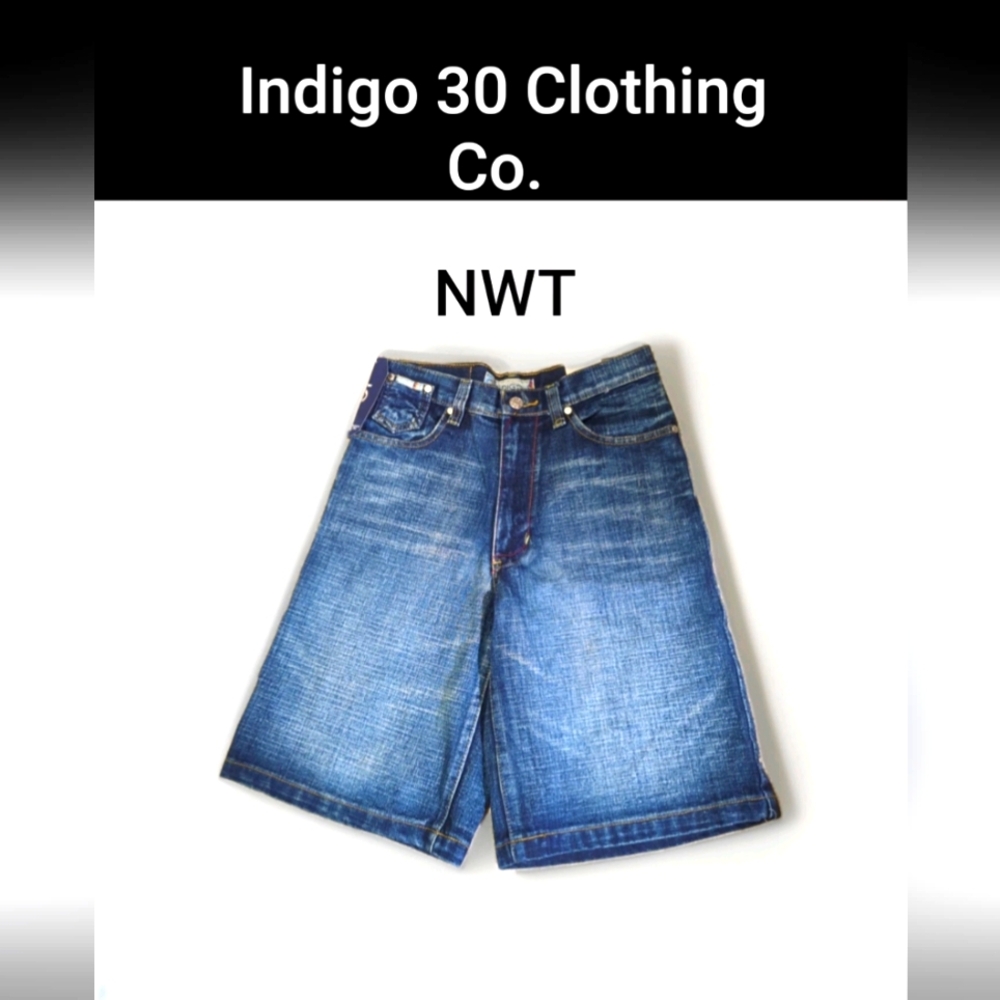 NWT Indigo 30 woman Sz. 14 Indigo Blue Cotton DENIM SHORTS High Waist 10" Inseam